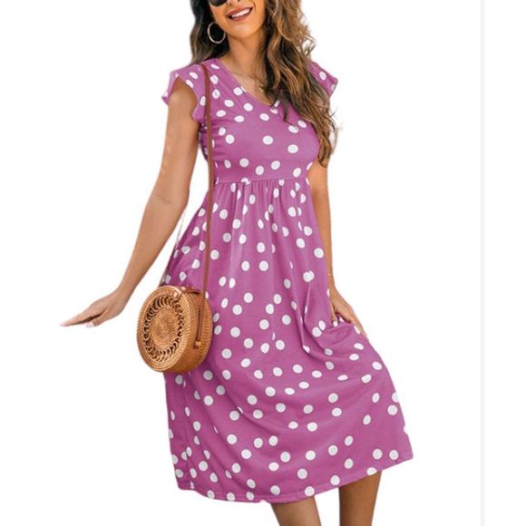 BÃ¡sico Dresses & Skirts - BÃ¡sico Purple Polka Dot V Neck Empire Waist Dress Size XXL